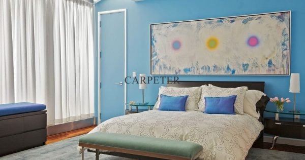 White Color Curtains With Blue Wall
