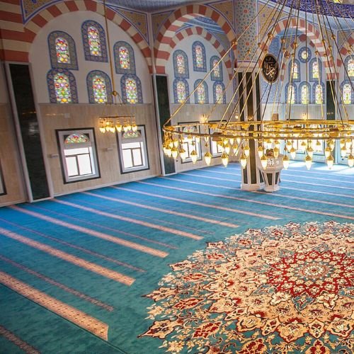 Blue Mosque Carpet with Traditional Islamic Design in Downtown Dubai