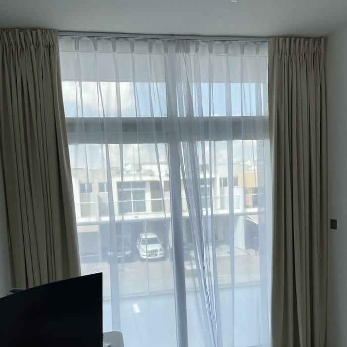 Living Room Sheer Curtain Installation in Dubai Marina