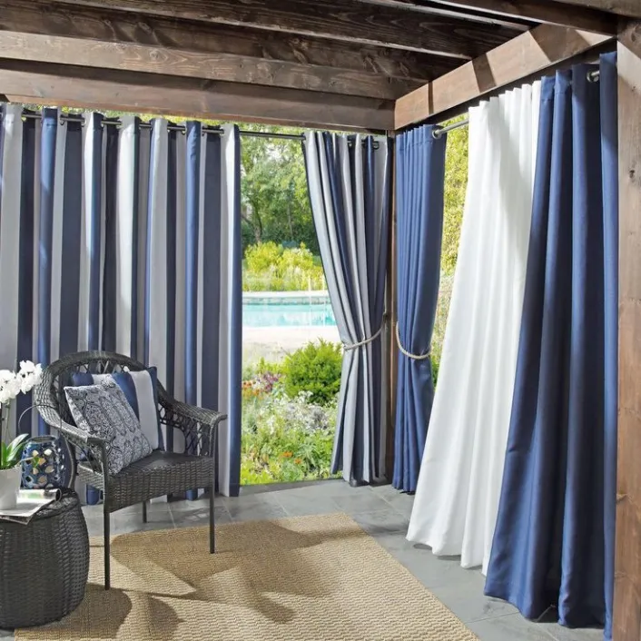 Blue and White Outdoor Curtains for Patio Pergola in Business Bay