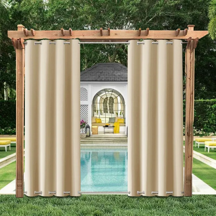 Beige Outdoor Curtains for Poolside Gazebo in Arabian Ranches