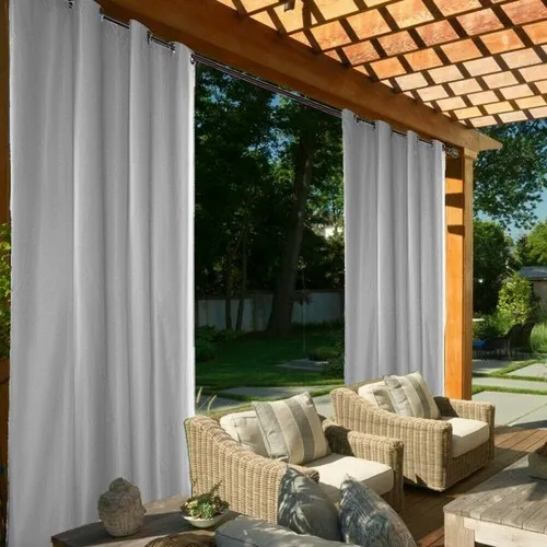 White Outdoor Curtains on Pergola Balcony Space in Deira